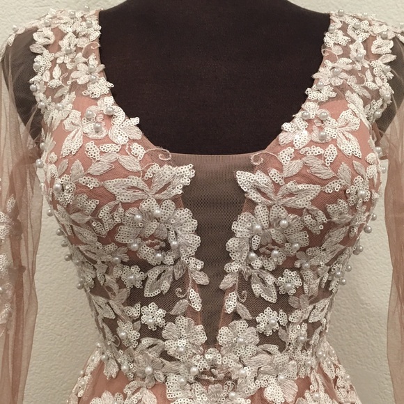 NWT Gianni Bini Nude Tulle Pearl Beaded Dress Sz 1 - Picture 4 of 12